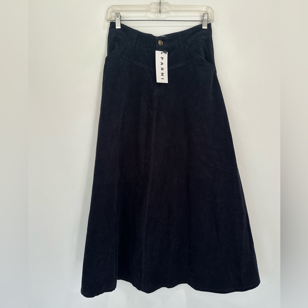 Parni Black Corduroy A-Line long Skirt size XS NWT